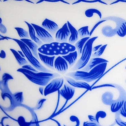 Chinese Porcelain Teacups 10oz Gaiwan Peony Lotus Flower Tureen Tradition Sancai Cover Bowl Lip Cup Saucer Tea Set (Blue lotus)