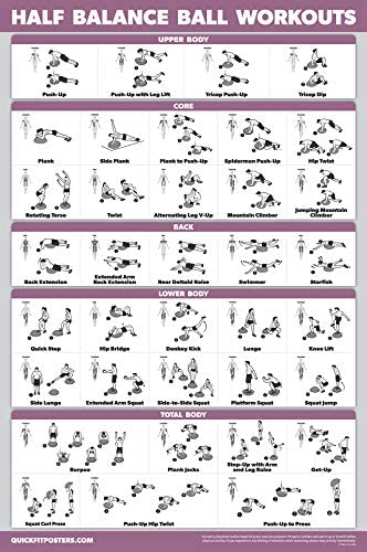 2 Pack: Half Balance Ball Workout Poster + Yoga Ball Exercise Chart - Set of 2 Workout Posters