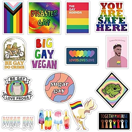 Gay Pride Stickers,50 PCS Gay Love Stickers,Rainbow Stripe Stickers for LGBT,Bright Technicolor Vinyl Waterproof Stickers for Laptop,Water Bottles,Luggage,Computer,Cellphone,Skateboard,Guitar,Flag