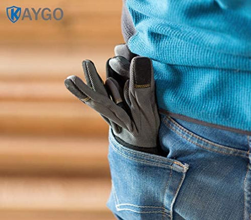 KAYGO Work Gloves For Men, KG125M Mechanic Utility Work Gloves for All Purpose, Excellent Grip, Heavy Duty, Improved Dexterity, Touch Screen