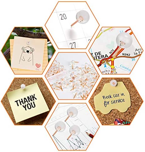 WenTao 150PCS Push Pins, Rose Gold Map Thumb Tacks, Large Size Pins Rose Gold Steel Point and Transparent Plastic Round Head for Bulletin Board, Fabric Marking, Crafts and Office Organization
