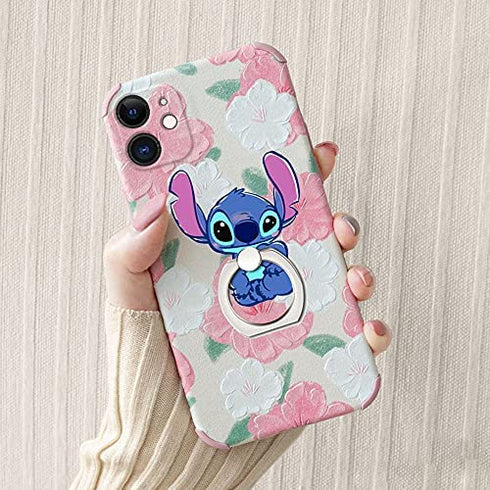 ZOSTLAND 3PCS Play Fun Have Happy Blue Alien Stitch Phone Ring,Universal 360°Adjustable Phone Case Finger Grip Stand Holder Desk Stent Mount Car Hook Compatible with iPhone 13 12 11 XS MAX X Plus iPad