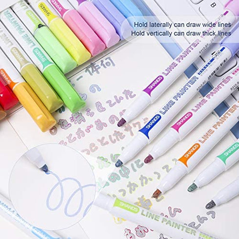 Shimmer Markers, 12 Colors Double Line Outline Markers, Super Squiggles Metallic Marker Pens, Glitter Markers for Painting,Art Drawing, Christmas Greeting Cards Making, Metal, Ceramic, Glass