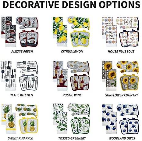 Franco Kitchen Designers Soft and Absorbent Cotton Towels with Pot Holders and Oven Mitt Linen Set, 5 Piece, Sunflower Country