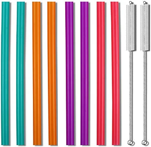 Extra Wide 0.51 inches Reusable Hard Smoothie Straws, Great for Bubble Tea, Boba Tea Milkshakes,10.25 Inches Long, 8 Pieces Jumbo Eco-Friendly Plastic Straws 2 Cleaning Brushes 1 Storage Bag BPA Free
