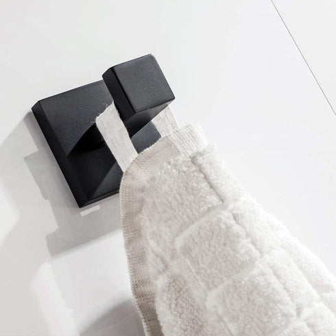 Flybath Coat Hook SUS 304 Stainless Steel Towel Robe Hooks Square Bathroom Accessories Wall Mounted Self Adhesive (No Drilling), Plating Matte Black - 2 Pack