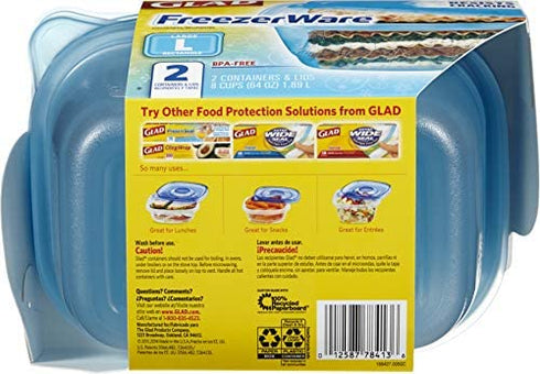 Gladware Freezerware Food Storage Containers, Large | Rectangle Food Storage Containers for Everyday Use | Food Containers Safe for Freezer, Hold up to 64 Ounces of Food, 2 Count Set