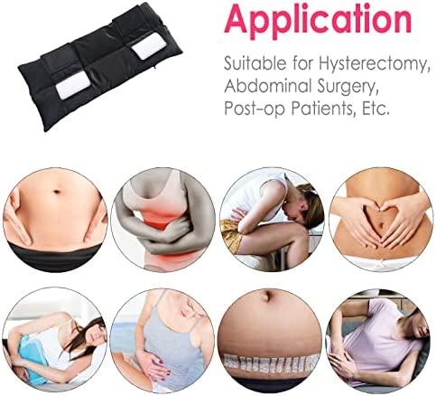 D. Cozy Hysterectomy Pillow Post Abdominal Surgery Seatbelt Pillows with Pocket Myomectomy Comfort Cushion for Tummy Tuck C-Section Belly Incision Recovery Gifts Women Patients, Black Velvet, 1 Count