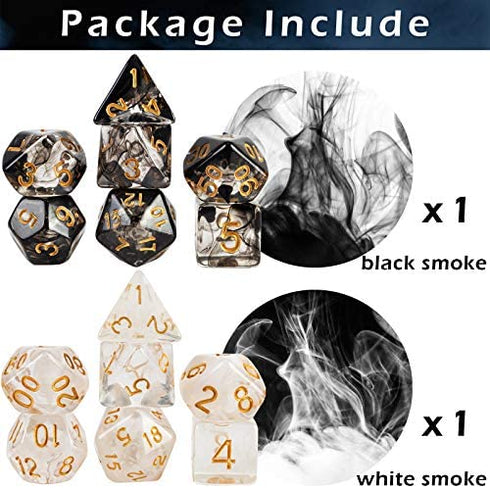 2 Sets Transparent Resin Polyhedral 7-Die Dice Set Fit Dungeons and Dragons Smoke DND Dice for Role Playing Game RPG MTG Table Game Dice (Black, White)