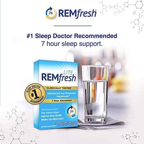 REMfresh LITE 0.5mg Low Dose Melatonin Sleep Aid Supplement (36 Caplets) | Drug-Free, Sleep Aid to Support Natural Sleep for Children 6 Years+ and Adults | #1 Doctor Recommended | Easy-to-Swallow