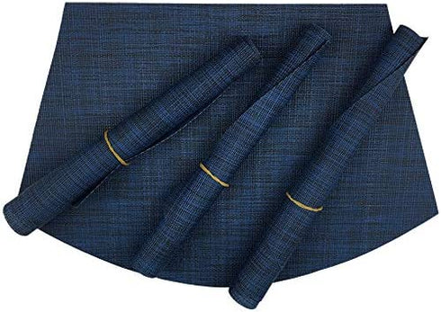 Wedge Placemats Set of 4 Vinyl Placemats for Round Tables Woven Non-Slip Heat-Resistant Easy to Clean Wipeable Washable Dinner Table Mats?Navy Blue?
