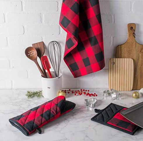 DII Buffalo Check Kitchen Collection, Classic Farmhouse Kitchen Set, Potholder, Red & Black, 2 Piece
