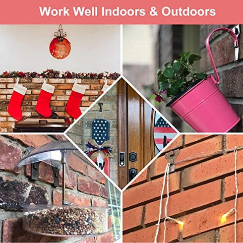 Brick Wall Clips Hooks Fastener - Coideal 12 PCS Metal Brick Hangers Hook Clip for Outdoor Hanging Pictures Lights Wreaths Stockings Garland No Drill, Fit Brick 2 1/5 to 2 1/2 Inch (Bronze)