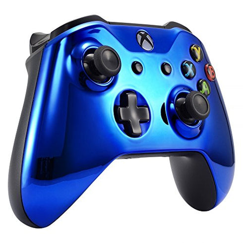 eXtremeRate Chrome Blue Edition Front Housing Shell for Xbox One Wireless Controller Model 1708, Replacement Custom Faceplate Cover for Xbox One S & Xbox One X Controller - Controller NOT Included