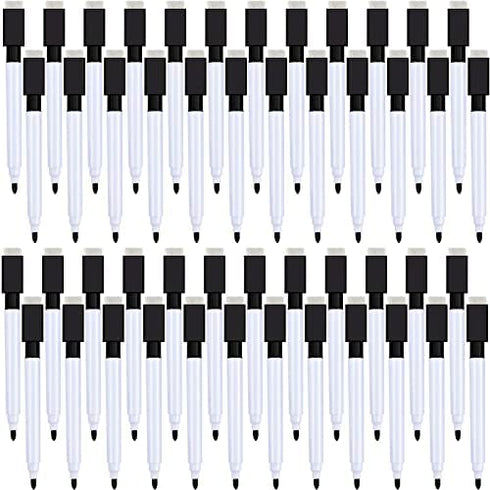 Boao Magnetic Dry Erase Markers Whiteboard Erase Marker with Erasers Cap for School and Office, Black (24 Pieces)