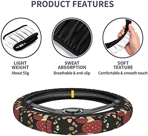 Mushroom Steering Wheel Cover for Women & Men,Universal 15 Inches Anti Slip Neoprene Cute Steering Wheel Cover Car Accessories Protective Case Fit Auto SUV Sedan Vans Trucks