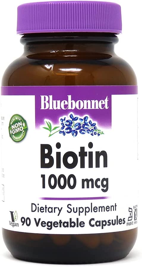 Bluebonnet Nutrition Biotin 1000 Mcg Vegetable Capsules, Biotin is a B Vitamin That Helps Make Keratin, Vegan, Vegetarian, Non GMO, Gluten Free, Soy Free, Milk Free, Kosher, 90 Vegetable Capsules