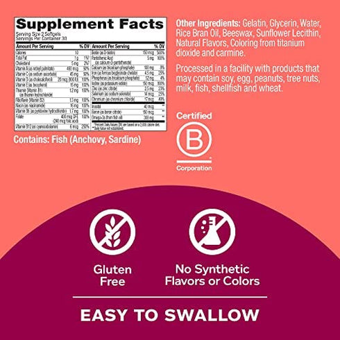 OLLY Ultra Women's Multi Softgels, Overall Health and Immune Support, Omega-3s, Iron, Vitamins A, D, C, E, B12, Daily Multivitamin, 30 Day Supply - 60 Count