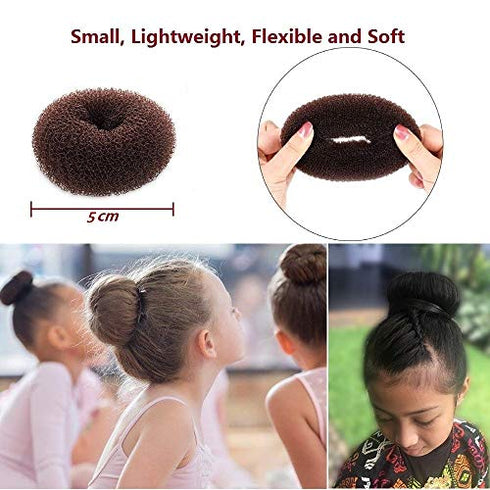 Extra Small Hair Bun Maker for Kids, 6 PCS Chignon Hair Donut Sock Bun Form for Girls, Mini Hair Doughnut Shaper for Short and Thin Hair (Small Size 2 Inch, Dark Brown)