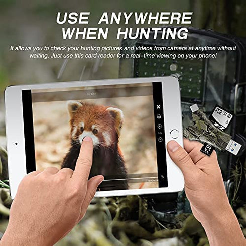 Trail Camera Viewer SD Card Reader,4 in 1 SD and Micro SD Memory Card Reader Compatible with iPhone/ipad ,Trail Camera SD Card Viewer to View Hunting Game Camera Photos or Videos on Smartphone