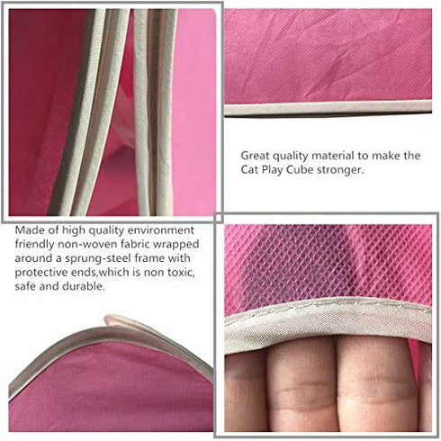 Citmage Cat Cube Pop Up Non-Woven Fabric Play Tent Toy with Hook and Loop,3 Peek Holes Collapsible,Lightweight,Provide Exercise Game for Cats,Kitties,Puppies (Pink)