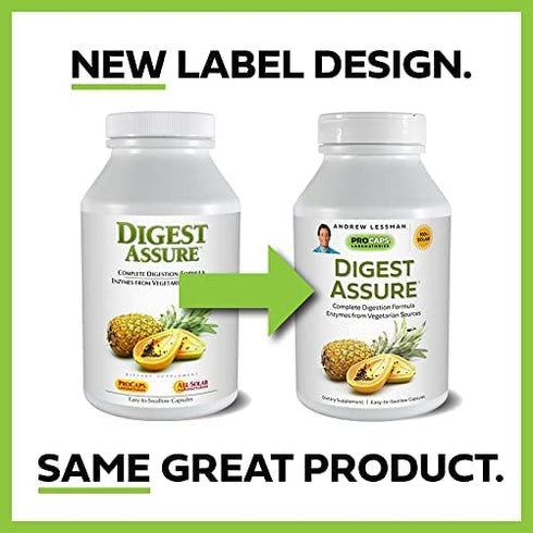 ANDREW LESSMAN Digest Assure 60 Capsules – Comprehensive Blend of Powerful Natural Enzymes to Support and Enhance Digestive Health, Vegetarian-Sourced Enzymes, Small Easy to Swallow Capsules