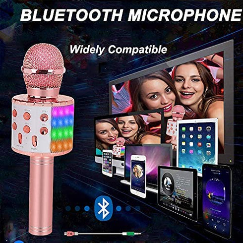 Toys For Girls Karaoke Microphone - Portable Wireless Bluetooth Karaoke Mic with Led Light, Toys For 4 5 6 7 8 9 10 Year Old Girl Christmas Birthday Gifts For Kids