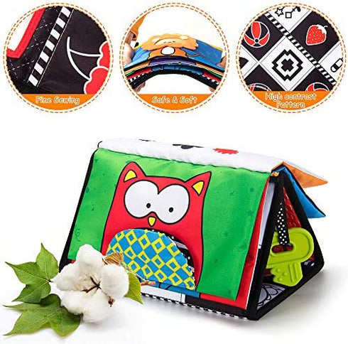 teytoy Tummy Time Floor Mirror with Crinkle Cloth Book and Teethers, High Contrast Black and White Baby Toys, Developmental Montessori Sensory Crawling Toy for Newborn Infant Toddler 0 3 6 Months Gift