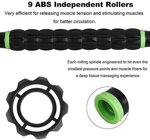 Yansyi Muscle Roller Stick for Athletes - Body Massage Roller Stick - Release Myofascial Trigger Points Reduce Muscle Soreness Tightness Leg Cramps & Back Pain for Physical Therapy & Recovery (Black)