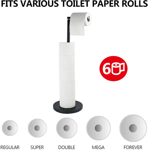 YCWIN Matte Black Toilet Paper Holder Stand with Storage for 6 Rolls of Toilet Tissue for Bathroom, Modern Free Standing Toilet Paper Roll Holder Stand, Rustproof Finish and Weighted Pedestal, Black