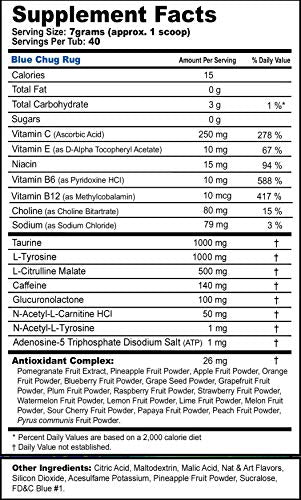 G Fuel Sour Blue Chug Rug Energy Powder Inspired By FaZe Rug – 10.44 oz Tub (40 Servings) – Natural Energy Drink Powder, Energy and Focus Supplement