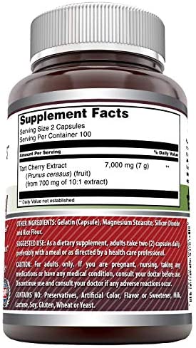 Amazing Formulas Tart Cherry Extract 7000 Mg per Serving 200 Capsules (Non GMO,Gluten Free) -Antioxidant Support-Promotes Joint Health & a Proper Uric Acid Level Balance