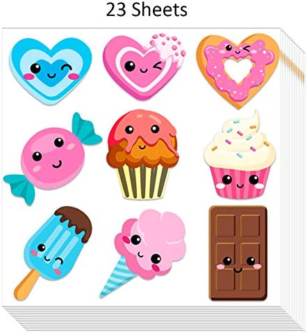 WaaHome Valentines Stickers for Kids 207pcs Smile Face Heart Candy Cupcake Ice Cream Stickers for Kids Party Decor School Classroom Reward Scrapbooking Supplies
