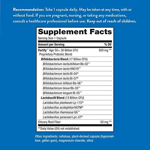 Nature’s Way Fortify 50+ Probiotic, 30 Billion Live Cultures, 10 Strains, Prebiotics, 30 Capsules