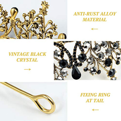 Lurrose Luxury Baroque Crown Black Crystal Crown Halloween Tiara and Crown Rhinestone Queen Crown (Black)
