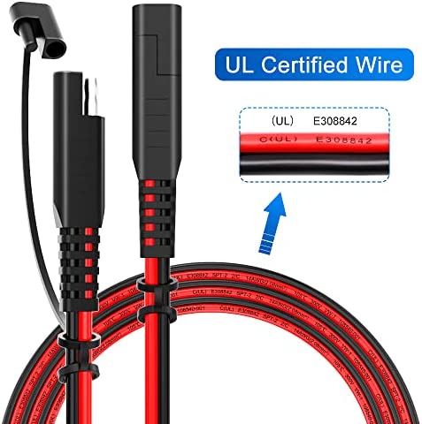 Electop 15Feet SAE to SAE Extension Cable, Quick Connect Disconnect SAE Power Connector Cable Wire Harness 14AWG with Dust Cap for Automotive RV Motorcycle Solar Panel SAE Plug Battery Charging Cable