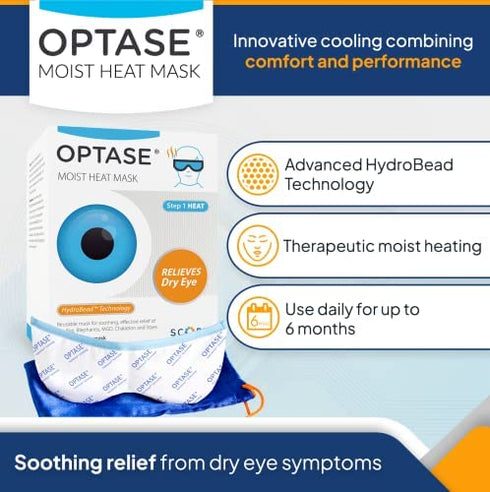 OPTASE Moist Heat Eye Mask for Dry Eyes - Dry Eye Mask with HydroBead Technology - Washable, Microwaveable Eye Compress for Dry Eyes - Dry Eye Therapy Mask Holds Heat for 10 Minutes - Step 1 Heat