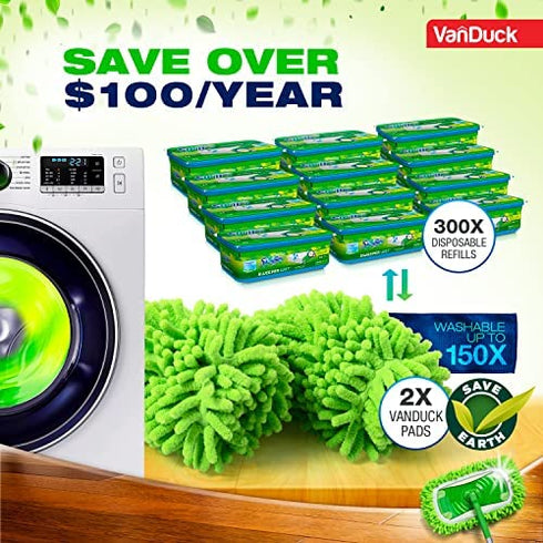 VanDuck Dust Mop Refill Compatible with Swiffer Sweeper Mop (2 Pack) - Microfiber Pet Heavy Duty Dry Cloth Refills - Reusable Mop Pad (Mop is Not Included)