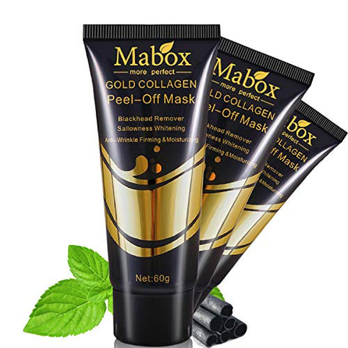 Mabox 24K Gold Facial Mask with Anti Aging and Wrinkle Formula Collagen Peel-Off Mask Brightens & Firms skin while helping remove and prevent blackheads and discoloration