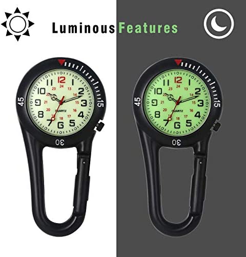 Lancardo Clip On Quartz Watch for Men and Women Glow in The Dark Backpack Buckle Belt Fob Watch for Doctors Nurses Chefs Hiking or Climbing