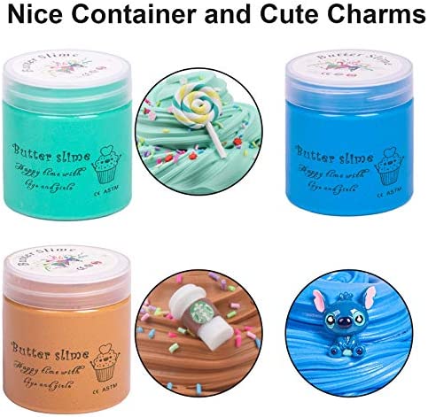 WUHUANIU Slime Kit with 3 Pack Butter Slimes,Candy Slime,Latte Slime and Blue Stitch Slime,Scented Slime Kit for Girls and Boys ,Super Soft and Non Sticky DIY Surprise Slime