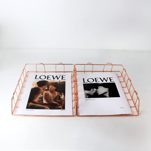 Letter Trays Stacking Supports , Stackable Paper Tray Mesh Collection,Desk File Organizer,Wide Desk File Document for School Home Office Supplies (Rose-Gold)