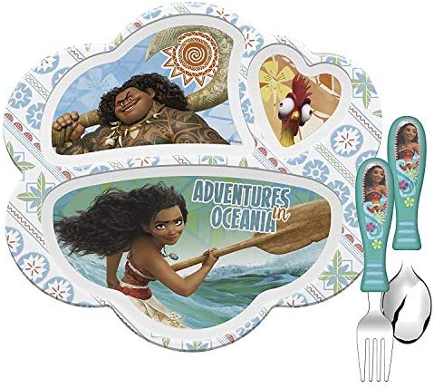 Zak Designs Disney Moana Dinnerware Melamine 3-Section Divided Plate Made of Durable Material and Perfect for Kids, Divided Plate, Moana