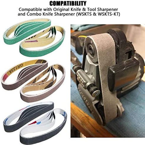 24 Pcs 1/2" x 12" Replacement Belt Kit for Work Sharp Original Knife & Tool Sharpener and Combo Knife Sharpener (WSKTS & WSKTS-KT) - 80/120/240/400/1000/1200 Grits