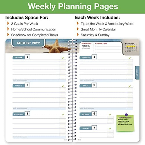 Global Datebooks 2022-2023 School Year Agenda and Academic Planner for Students and Teachers - 5.5x8.5 in Includes Resource Pages, Ruler, and Organizer Planning Stickers - Black Brick Cover