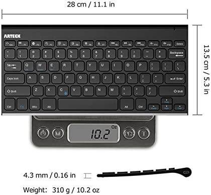 Bluetooth Keyboard, Arteck Stainless Steel Universal Portable Wireless Bluetooth Keyboard for iOS iPad 10.2-inch, Air, Pro, Mini, Android, Windows Tablets PC Smartphone Built in Rechargeable Battery