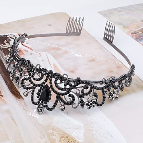 COCIDE Tiara Crowns Crystal Headband Princess Rhinestone Crown with Combs Bride Headbands Bridal Wedding Prom Birthday Party Hair Accessories Jewelry for Women and Girls (L BLACK)