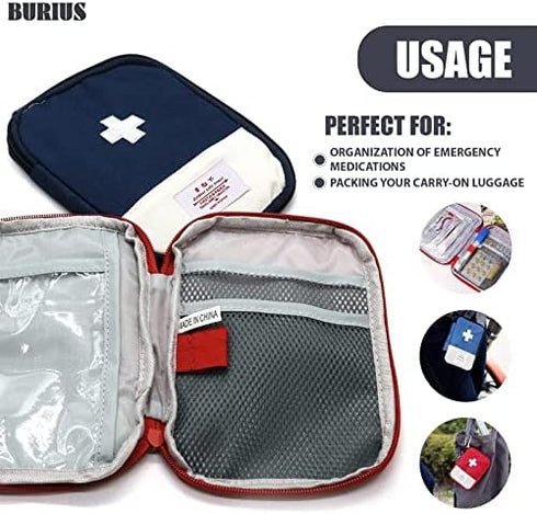 Empty First Aid Bag Emergency Kit - 2Pcs Travel Size Survival Kit Small Medicine Bag Office First Aid Kit Paramedic Bag Outdoor First Aid Kit for Car - Home First Aid Bags Empty Medicine Bag - BURIUS