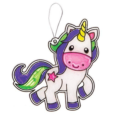 Baker Ross AR384 Unicorn Colour in Window Decorations - Pack of 8, Suncatcher Stained Glass Effect for Kids