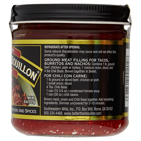 Better Than Bouillon Chili Base, Made from Select Roasted Chili Peppers & Spices, Blendable Base for Added Flavor, 8-Ounce Jar (Single)